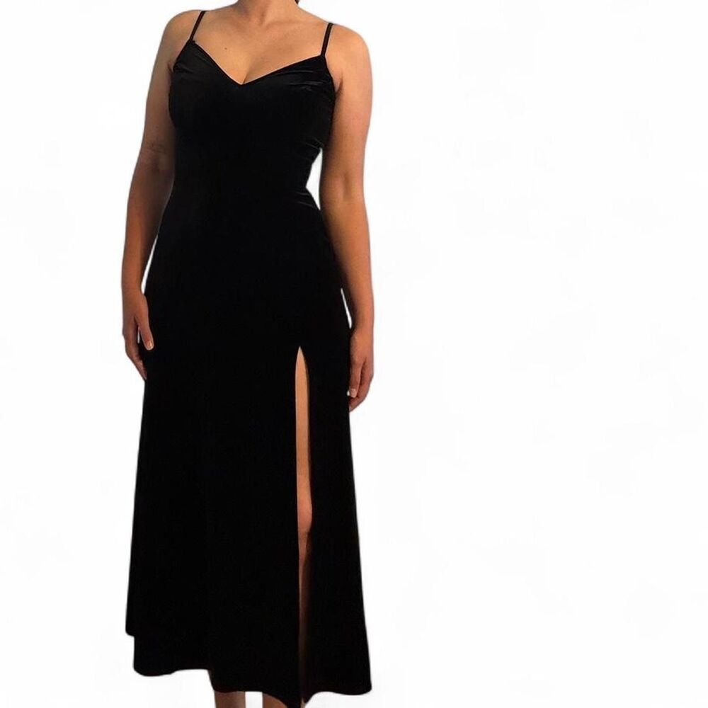 Victoria's Secret Black velvet midi dress chic with slit and open back formal